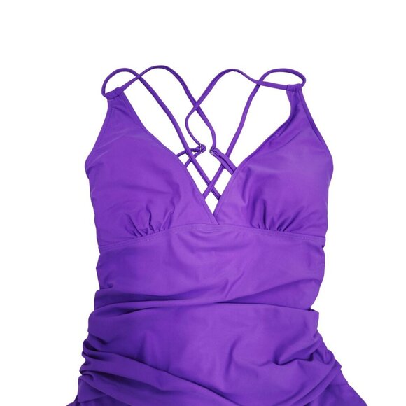 Purple One-Piece Swimsuit Cross Strap  Detailing  Adjustable Ties  All Sure SZ L - Picture 5 of 8